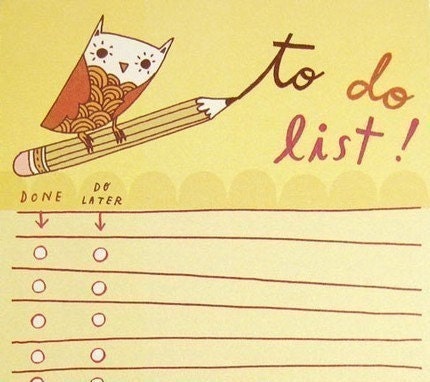 To Do LIST notepad Owl LIST pad by boygirlparty, yellow owl note pad office checklist