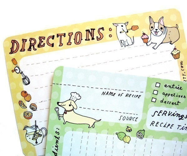 Dog RECIPE CARDS (set of 10) by boygirlparty - cute kawaii dogs baking cupcakes - unique recipe card set