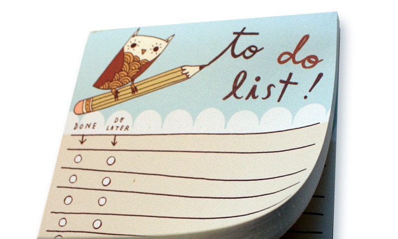Owl TO DO LIST notepad by boygirlparty - blue owl - office organizer list pad note pad (recycled paper)