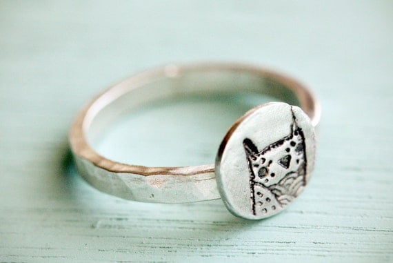 silver OWL RING - eco friendly sterling silver jewelry - circle owl artwork - stacking ring