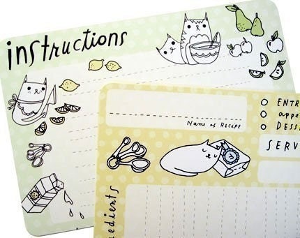 CAT Recipe Cards -  unique kawaii cute cat illustrations - 4x6 gift for mom chef vegan