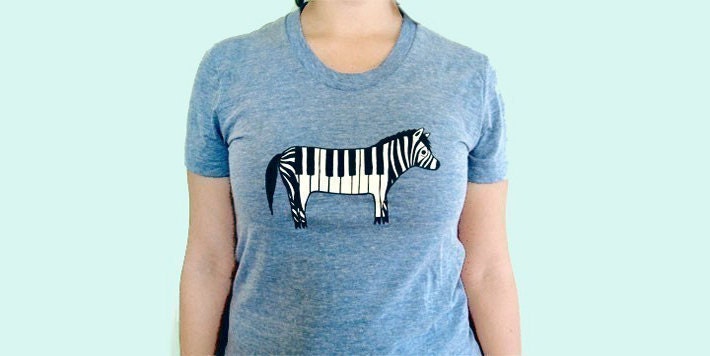 ZEBRA PIANO t-shirt (vintage blue) by boygirlparty, unique animal / music tshirt, many sizes - men women shirt