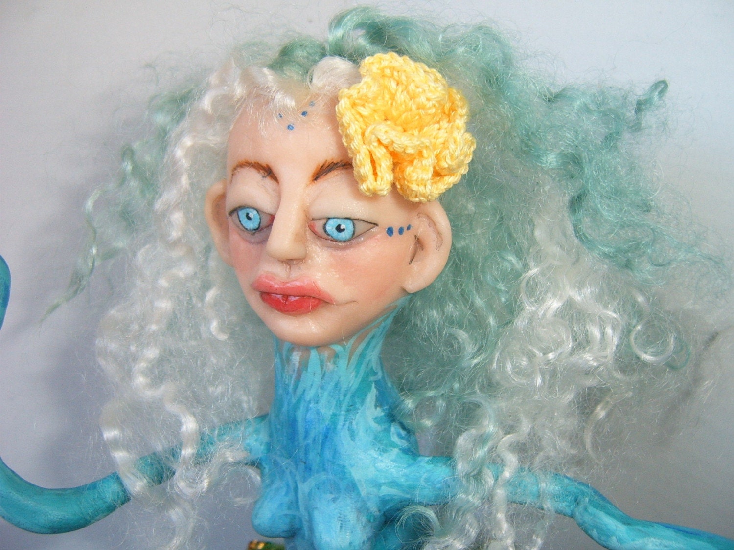 OOAK Clay and Crochet Art Doll Lady of the Sea - knotbygranma