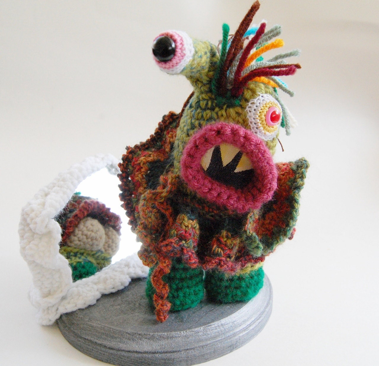 Commando Kate Crocheted Monster Sculpture OOAK Collectible Art