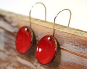 Enameled lucky penny earrings, Flame