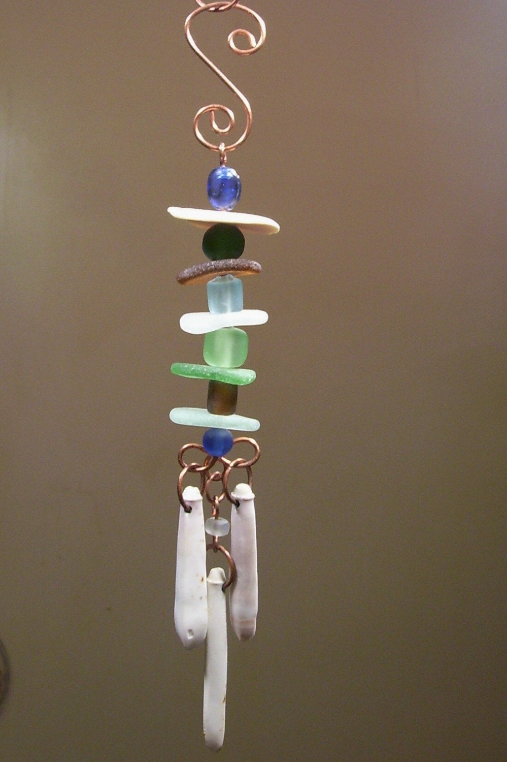 Genuine Sea Glass Wind Chime Mobile Suncatcher Ornament-Medium