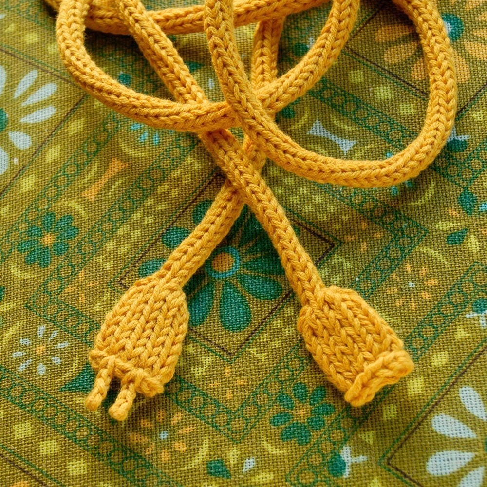 Knitted Power Cord - Yellow - Geek Scarf - Toy Art - Extension Cord - Necklace - Belt