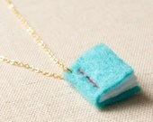 Book Necklace - Turquoise Blue - Stitched Eco Felt - Vegan - Pendant