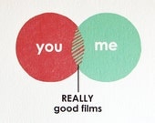 Movie Lover's Valentine - We both love good films - venn diagram card