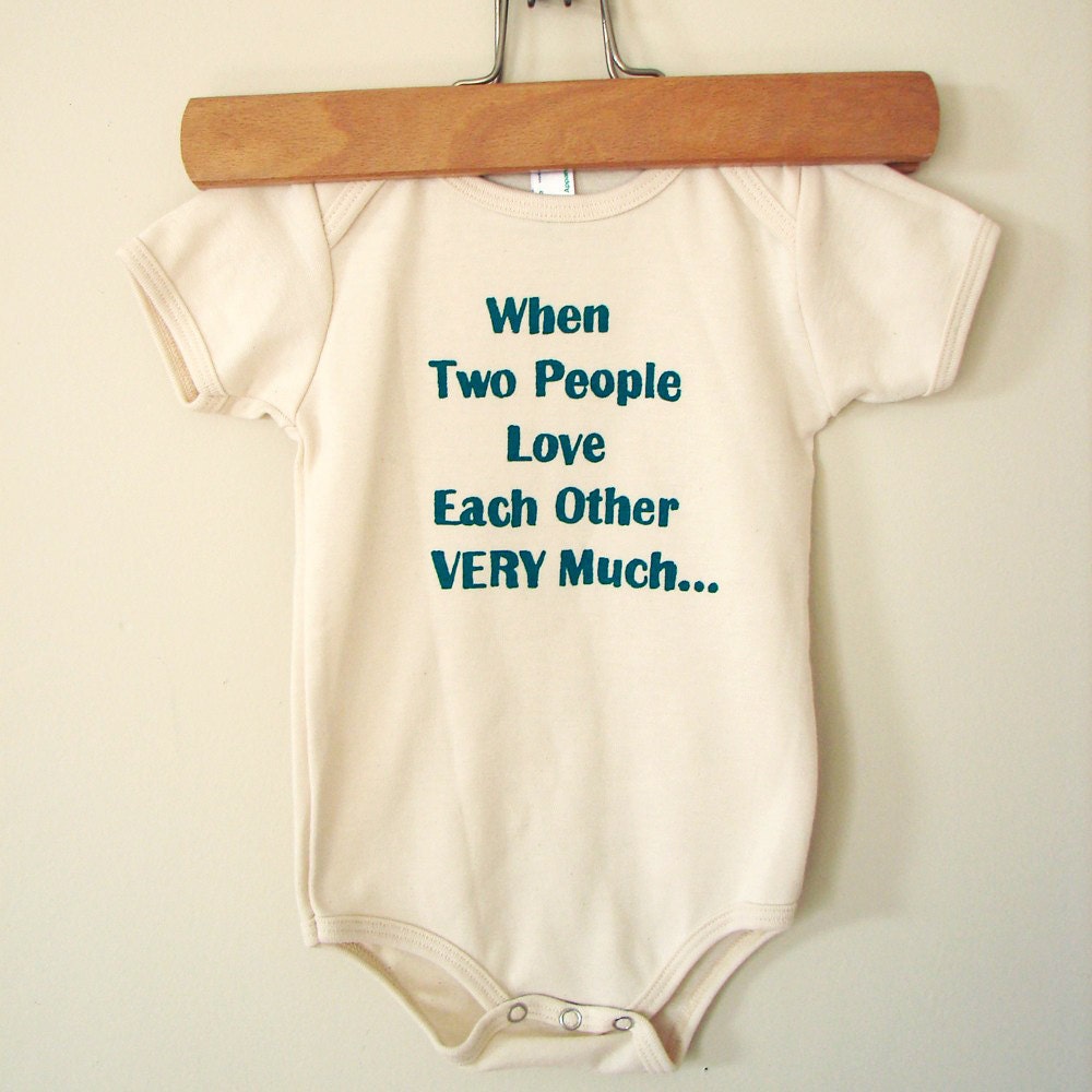 When Two People Love Each Other Very Much Onesie sz 3-6mos (natural/teal)