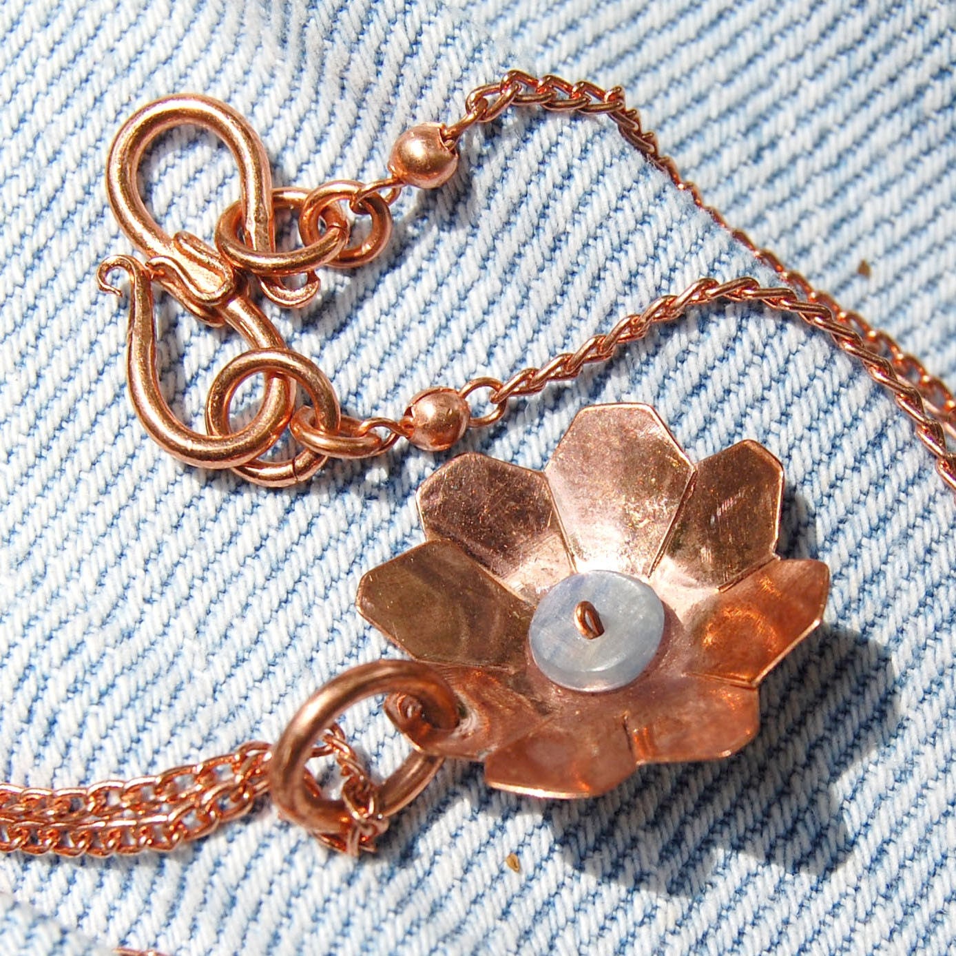 Copper Wildflower Necklace with Kyanite 18 Inches Long  (Number 10)