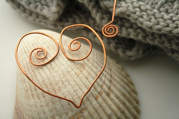 Handmade Copper Shawl Pin - Heart