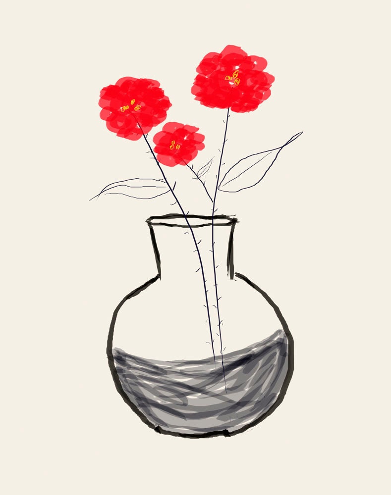 AshleyG illustration print with flowers - Sending You Flowers - red group