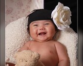 Cream Rose on Super Soft Nylon Headband With Pearl Rhinestone Gem Center Perfect for Special Occasions Weddings Christenings