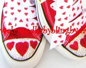 Swarovski Crystal Bling RED HEART Adult Teen Bling Converse Red Chuck Taylor HiTop Sneakers