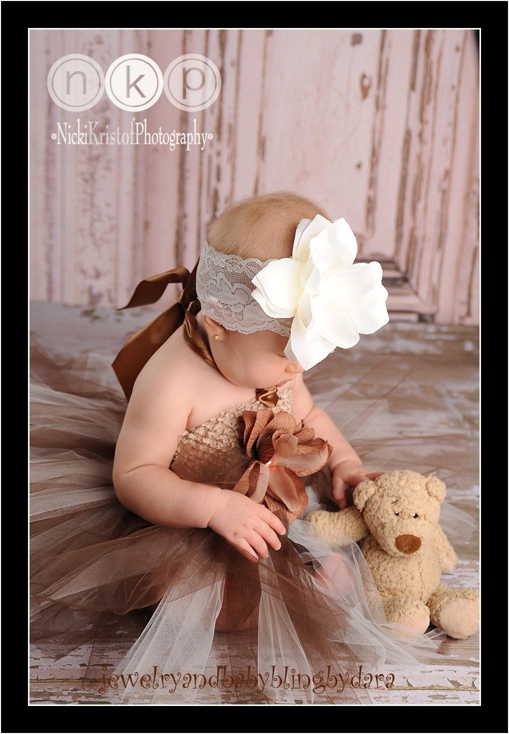 Special Occasion Off White Ivory Cream Rose Flower Vintage Lace Headband With Swarovski Crystal Center Fits Infants through Adults