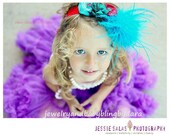 Vintage Raw Silk Handmade Rosette Red Peacock Feather Rhinestone Gem Ostirch feather Accents Infant to adult