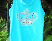 Girl Child Toddler Posh Princess Crown Bling Aqua Tank Dress