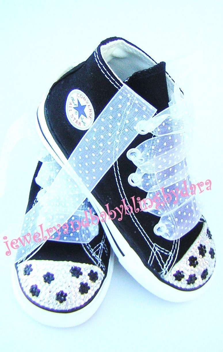 Infant Toddler Bling Chuck Taylor All Star Converse BLACK POLKA DOT Swarovski Crystal Black HiTop Sneakers Shoes