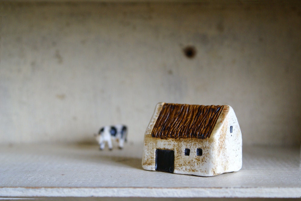 Miniature Irish Barn Hand Painted Paper Clay -- Handmade in Ireland