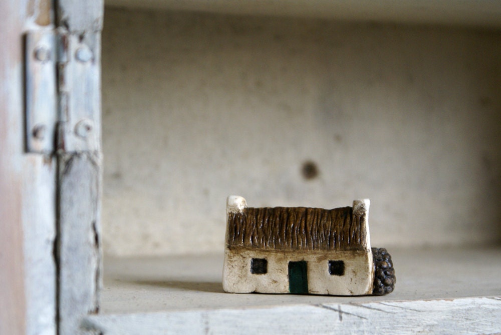 Miniature Irish Cottage Hand Painted Paper Clay -- Handmade in Ireland