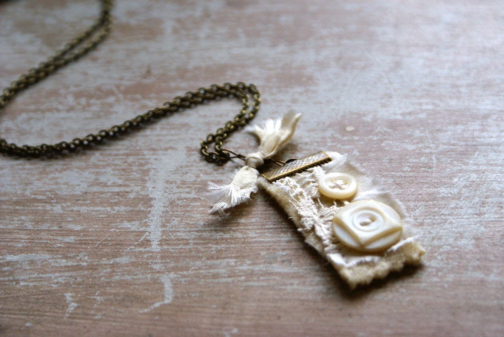 Wool Felt, Lace, and Button Pendant -- Handmade in Ireland