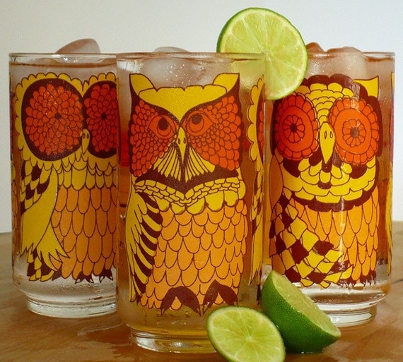 Libbey Owl Glasses - Set of 3 - Vintage 1960s-70s