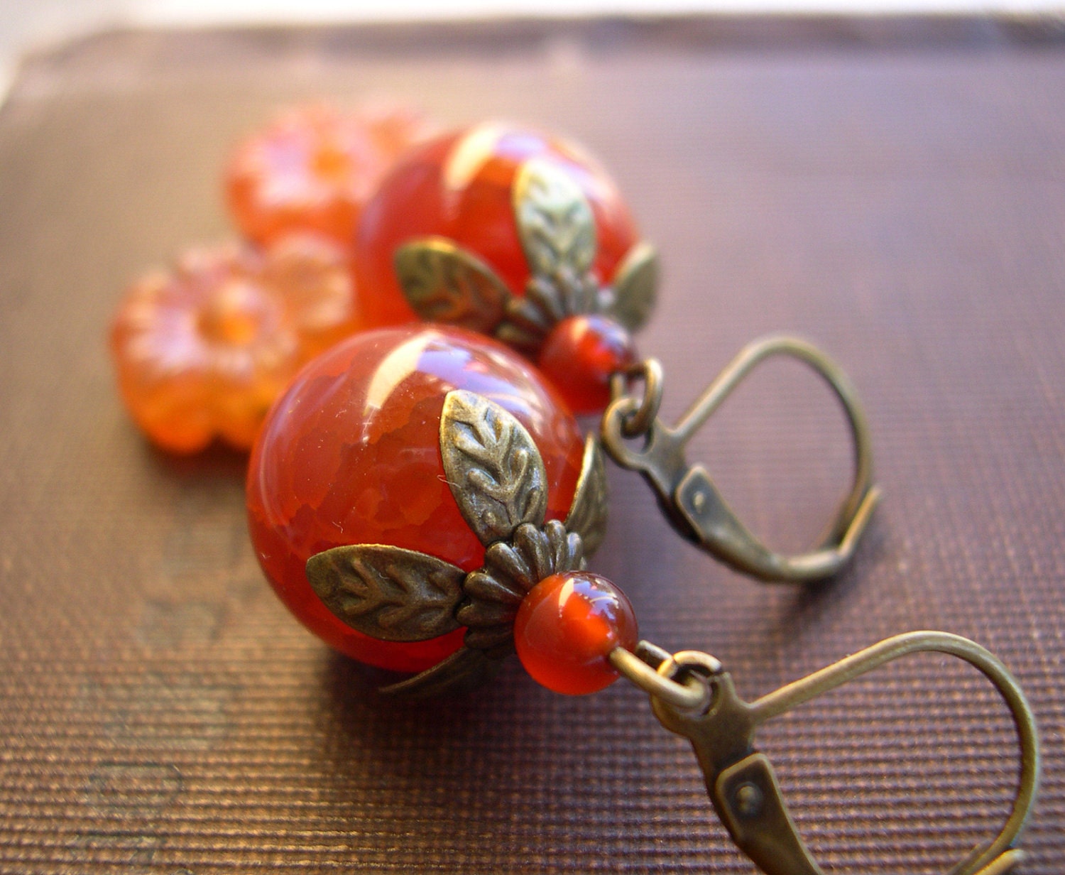 Orange and Blossom Earrings FREE SHIPPING
