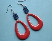 Berry Owl Earrings by Robot Pop Vintage Lucite Red Teardrop Hoops and Navy Owls