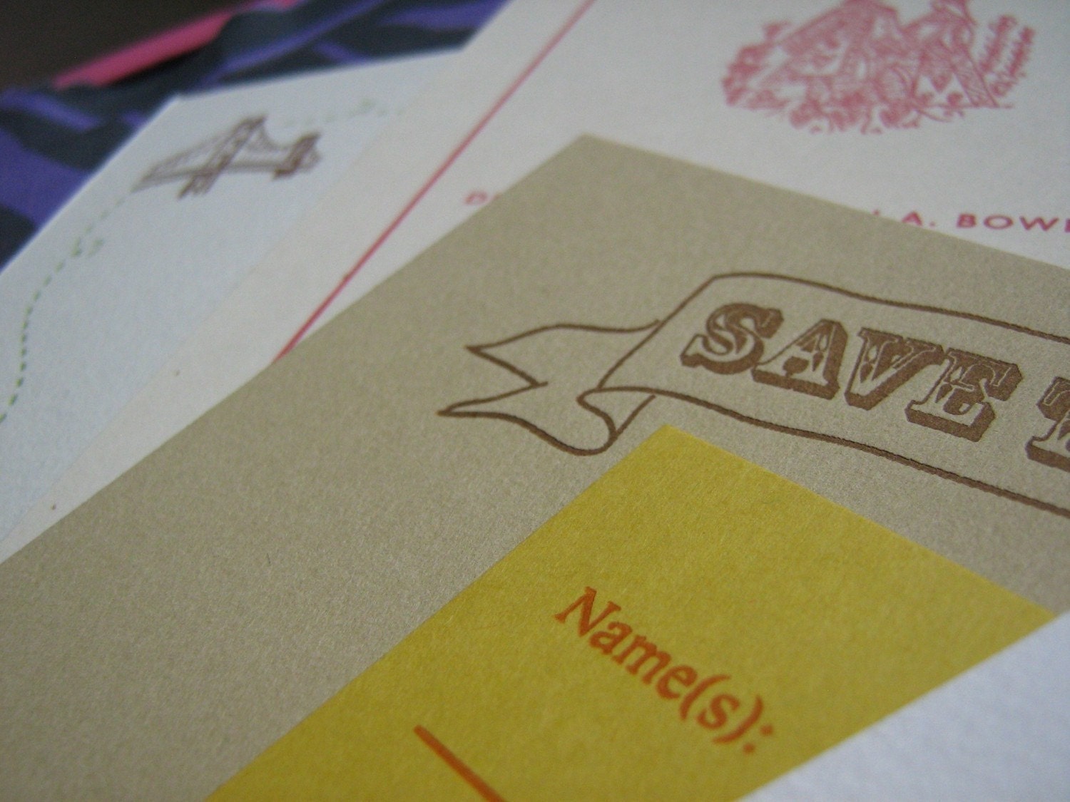 Assorted custom letterpress samples - wedding