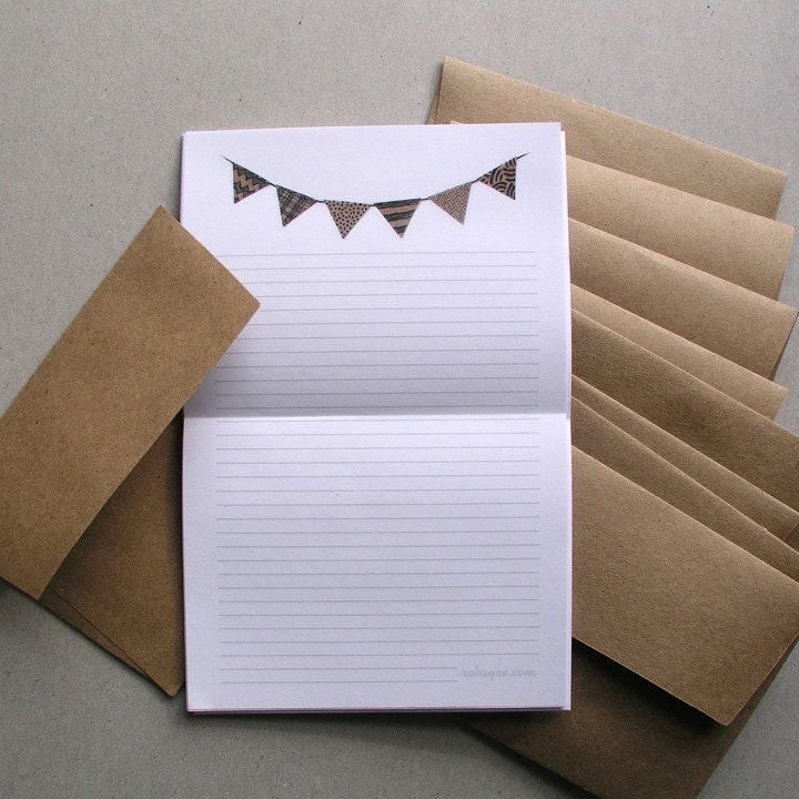 Bunting Flag Stationery Set Brown Black