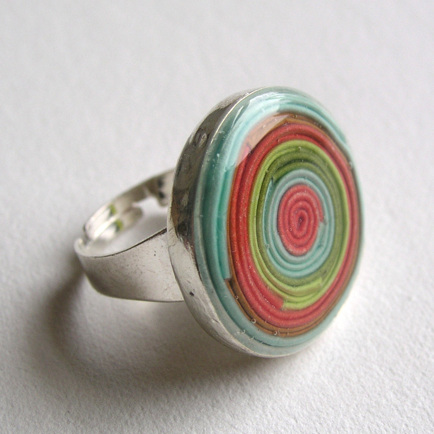 Paper Wrapped Stratum Spiral Ring Bright Colors