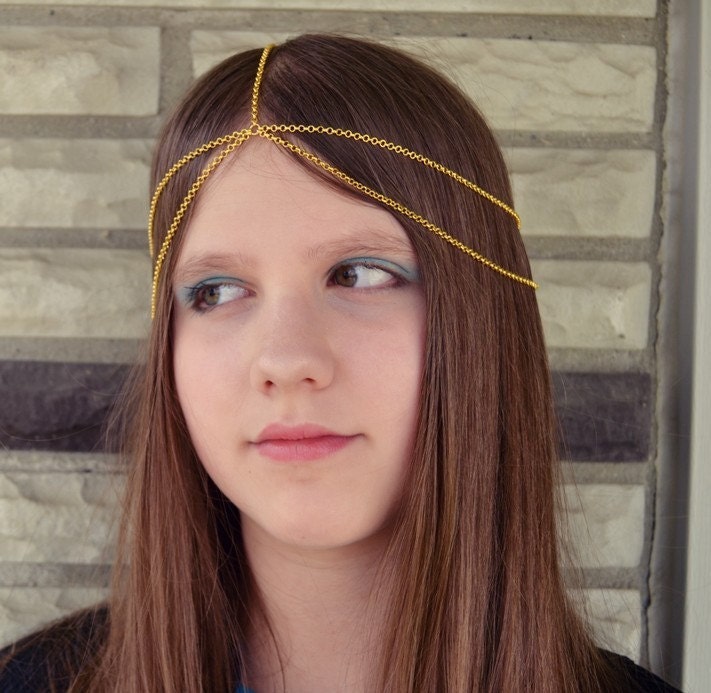 Chain Headpiece Deux Drops Double Chain headband head piece Gold Tone Sale was 18.00