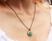 Carolina Blue Rose on Green clay pendant - New Necklace