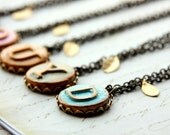Bridesmaids Necklaces- set of 3 cold clay Initial pendants in brass chain , Wedding Jewelry,Personalized Bridesmaid Gift