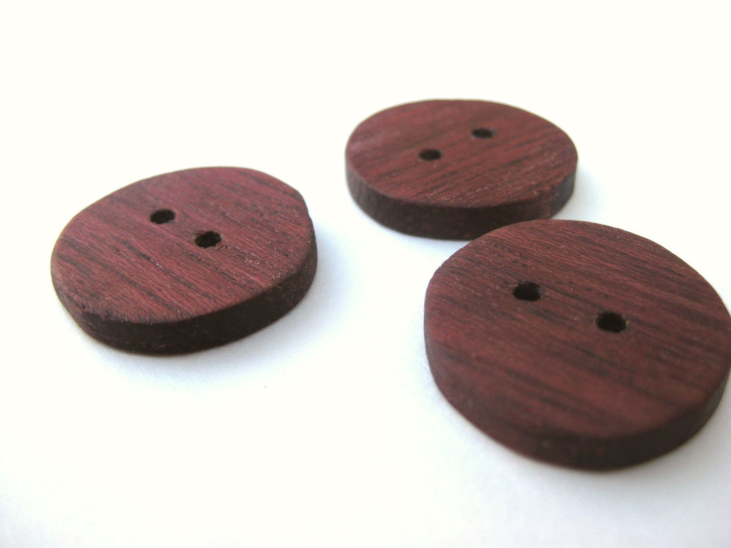 Handmade Wood Buttons - Exotic Purpleheart Wood - Set of 3 Round Buttons - Made to Order