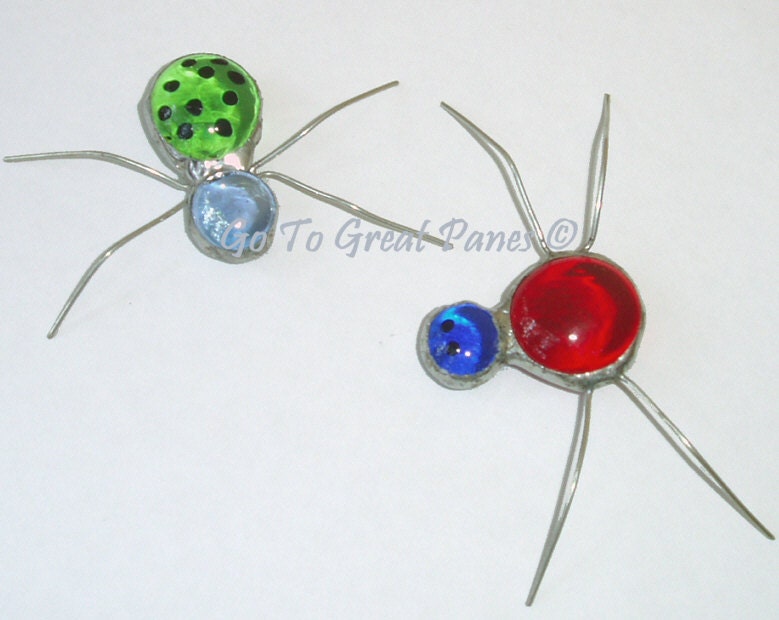 2 Screenbug Suncatchers - MADE TO ORDER - Stained Glass Bugs. red n blue, green n light blue, insect sun catcher, garden themed gift