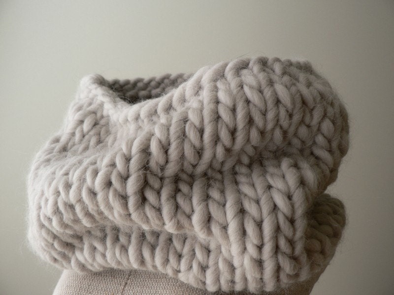 scarf - women chunky cowl scarf - alpaca cowl - grey fox - hand knit by windowsill