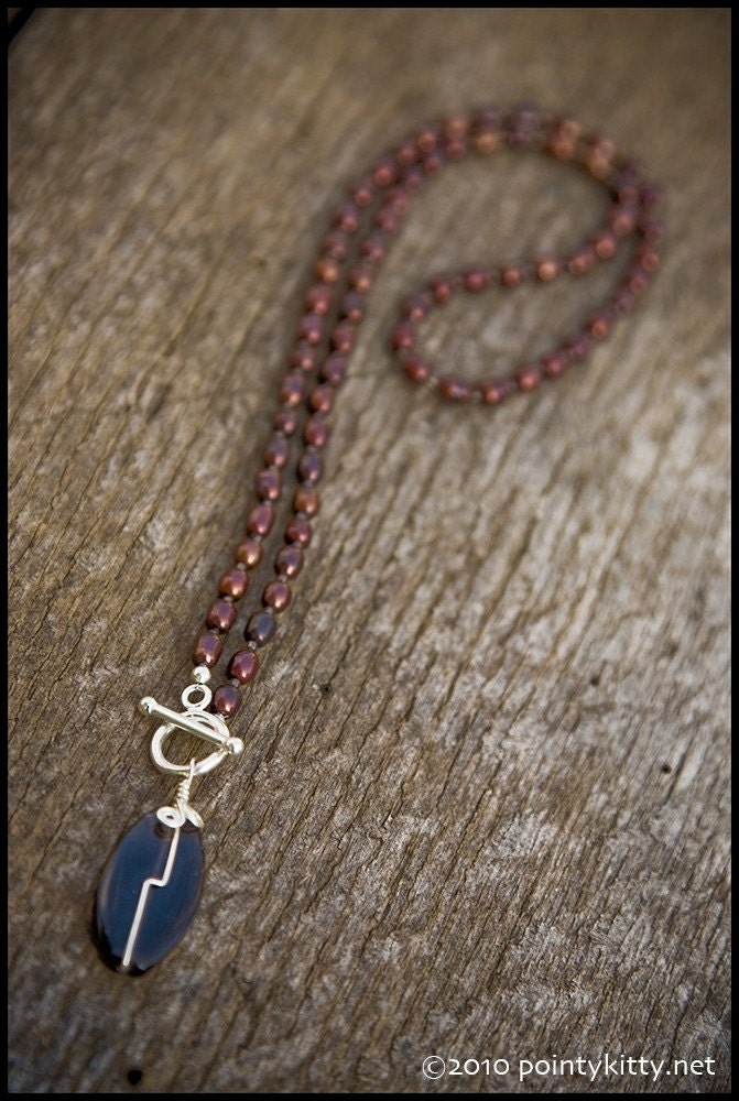 Jump, Rabbit, Jump - sterling, cranberry freshwater pearl and dendritic agate necklace