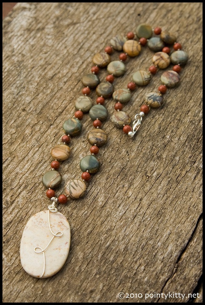 This Feeling, It Follows Me - sterling, dry creek jasper, red jasper and landscape jasper necklace