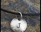 custom initial pendant necklace - sterling silver hand-hammered necklace