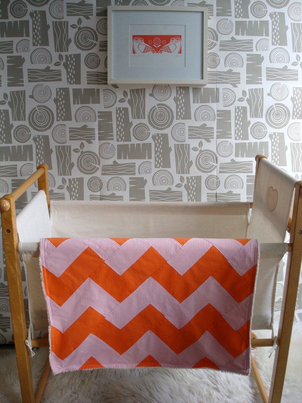 Chevron Stroller Quilt - pink and orange