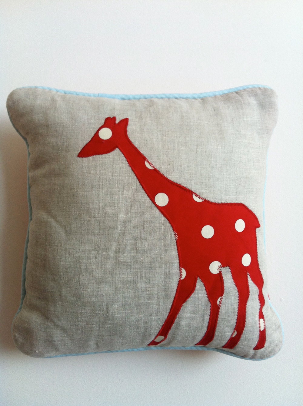 Natural Linen Animals Cushion - Red Giraffe