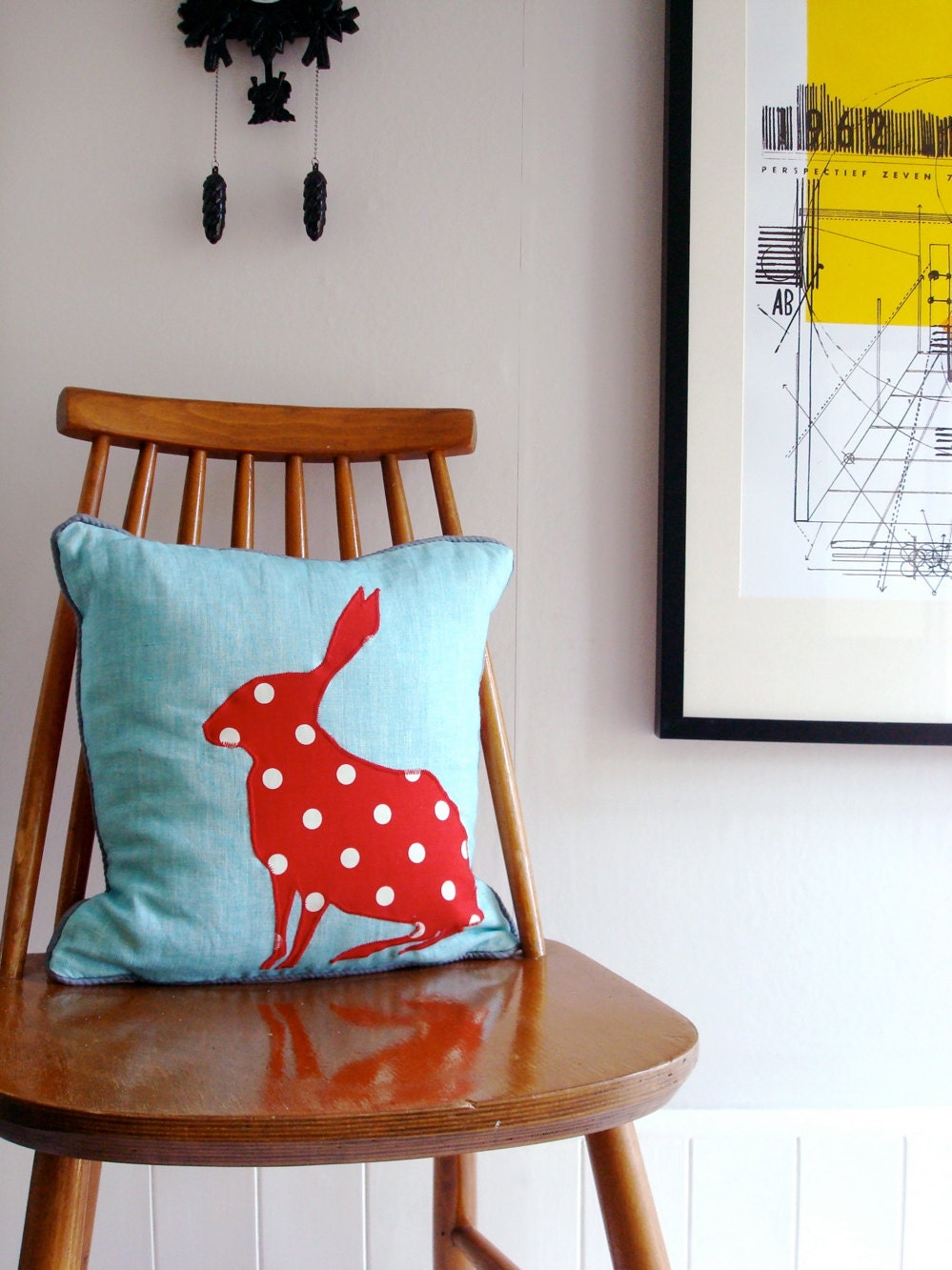 Blue Linen Animals Cushion - bunny