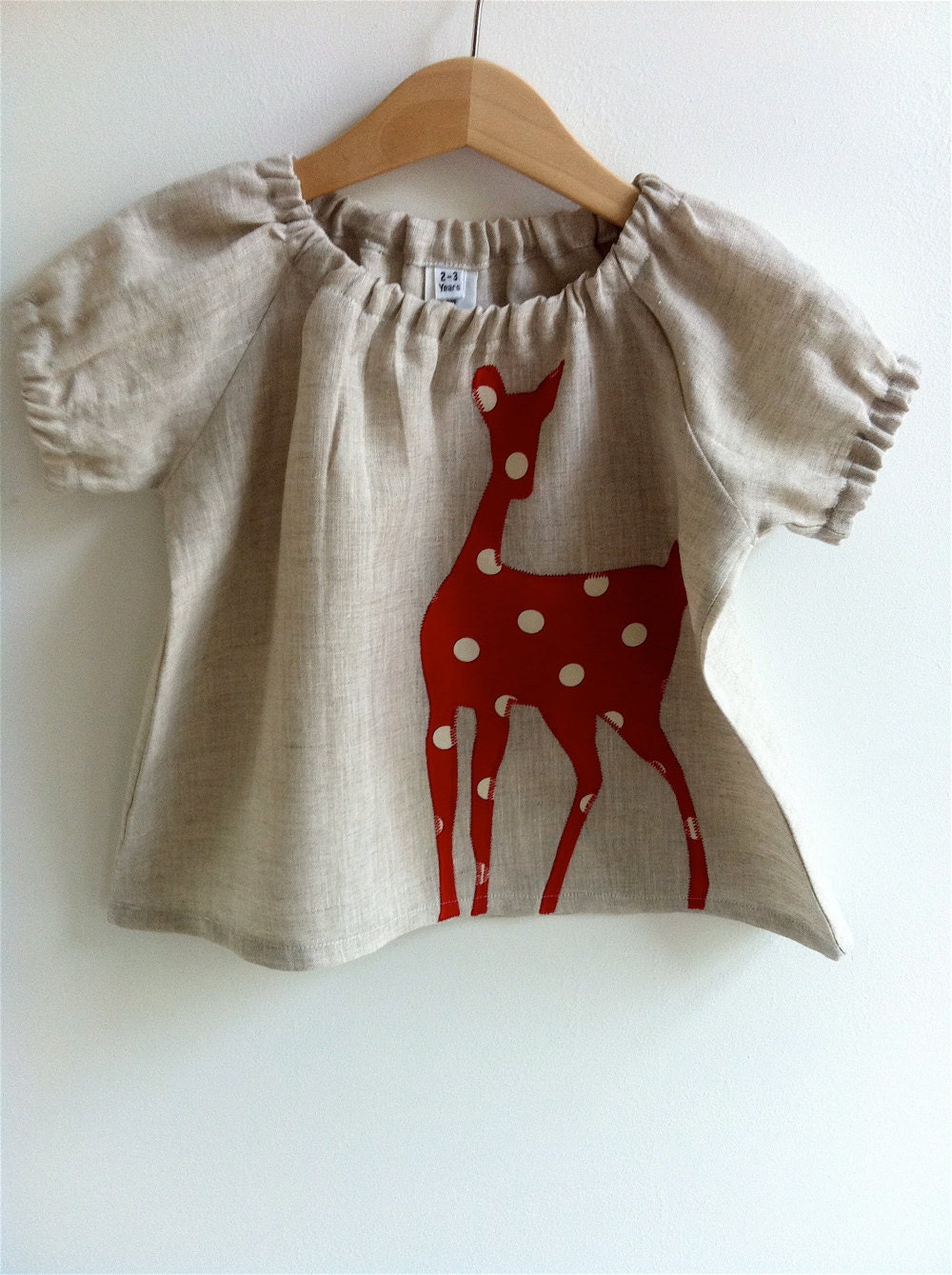 Doe  Baby Blouse Natural/Red -  6-12 mths, 1-2 yrs, 2-3yrs, 3-4yrs, 4-5yrs