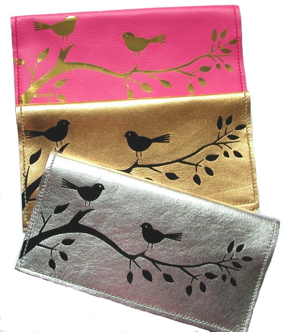 Berri Leather Checkbook Cover, Leather Checkbook Wallet, Leather Checkbook Holder, Leather Check Book Cover -Birdies on a Tree Branch