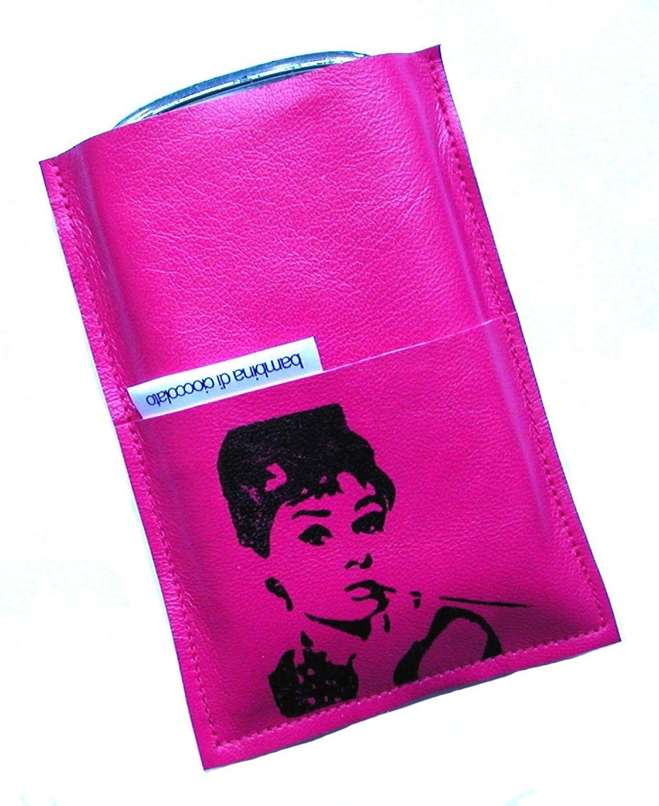 Berri Straight Edge Leather Cell Phone Case, Phone Wallet, iPhone Sleeve, Cell Phone Holder- Audrey Hepburn- iPhone 5, Blackberry, iPod