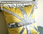 1 Union Jack Flag Pillow, Union Jack Cushion, Jubilee Cushion, Silk Pillow , Sequin Pillow- Sequins