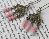 Sadie antiqued brass and pastel bead earrings sale