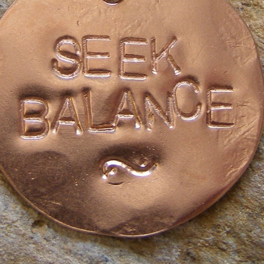 Seek Balance - Handstamped Solid Copper Necklace with Swarovski Crystal - Wire Wrapped on the Ball Chain of Your Choice - by Jean Skipper